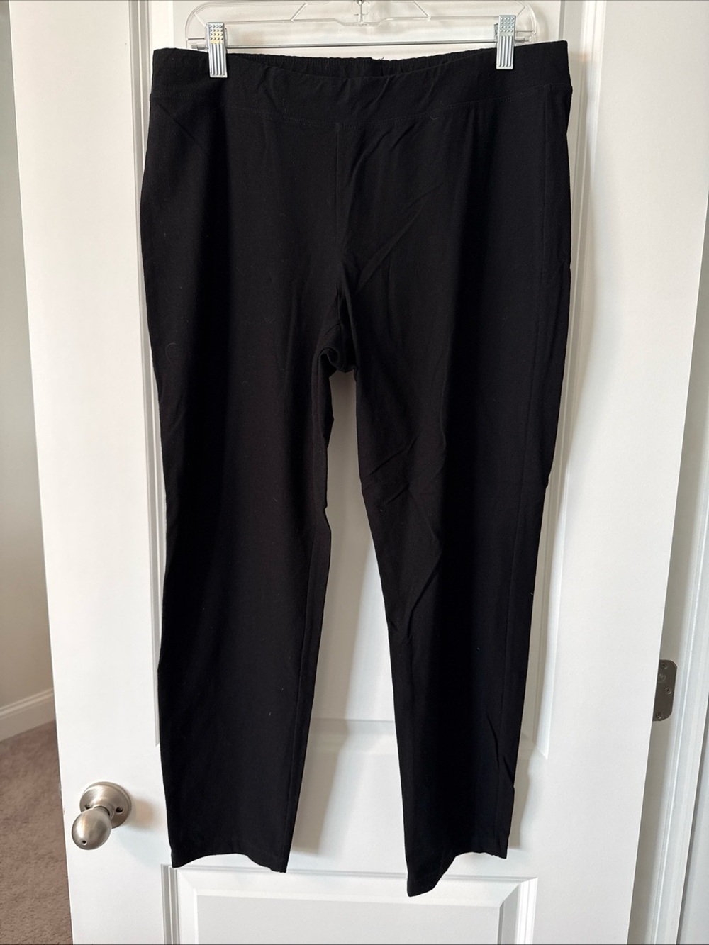 Eileen Fisher Pants Washable Stretch Crepe Straight Leg Pull On Black Large